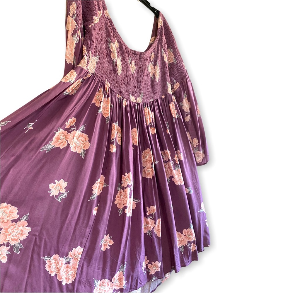 PURPLE FLORAL CHALLIS SMOCKED SKATER DRESS - Picture 6 of 9